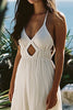 Load image into Gallery viewer, White Deep V-Neck Keyhole Spaghetti Straps Graduation Dress