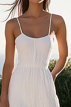 White Spaghetti Straps Ankle Length Graduation Dress with Slit