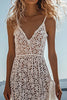 Load image into Gallery viewer, Boho White Deep V-Neck A Line Long Lace Graduation Dress