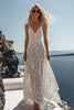 Load image into Gallery viewer, Boho White Deep V-Neck A Line Long Lace Graduation Dress