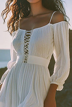 Boho White A Line Short Cold Shoulder Graduation Dress