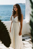 Load image into Gallery viewer, A Line White Midi Length V-Neck Graduation Dress