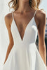 Load image into Gallery viewer, A Line Deep V-Neck White Satin Knee Length Graduation Dress