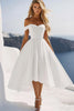 Load image into Gallery viewer, White Off the Shoulder A Line Chiffon Tea Length Graduation Dress