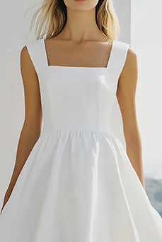 White A Line Square Neck Chiffon Graduation Dress