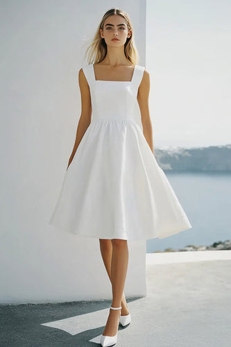 White A Line Square Neck Chiffon Graduation Dress