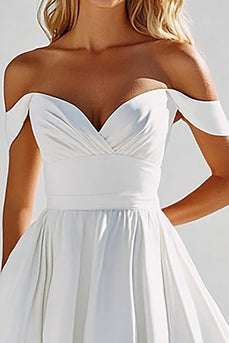 A Line Long White Off the Shoulder Graduation Dress