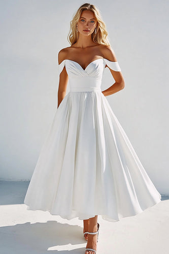 A Line Long White Off the Shoulder Graduation Dress