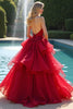 Load image into Gallery viewer, Sparkly Sweetheart Red A Line Tiered Prom Dress with Sequins