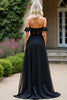 Load image into Gallery viewer, Black A Line Off the Shoulder Lace Appliques Prom Dress with Slit