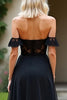 Load image into Gallery viewer, Black A Line Off the Shoulder Lace Appliques Prom Dress with Slit