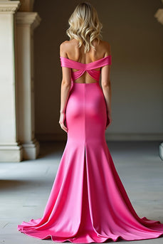 Fuchsia Mermaid Off the Shoulder Long Prom Dress