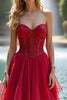 Load image into Gallery viewer, Sparkly Sweetheart Red A Line Tiered Long Prom Dress with Beading