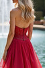 Load image into Gallery viewer, Sparkly Sweetheart Red A Line Tiered Long Prom Dress with Beading