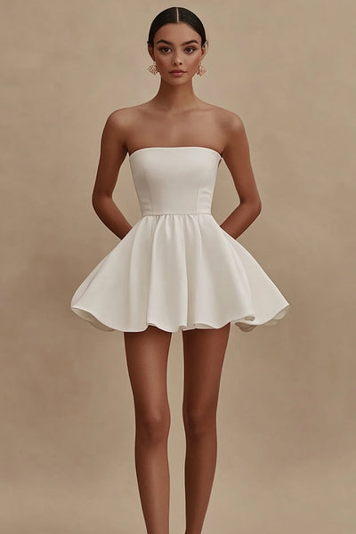 White Strapless A Line Mini Graduation Dress