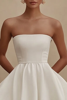 White Strapless A Line Mini Graduation Dress