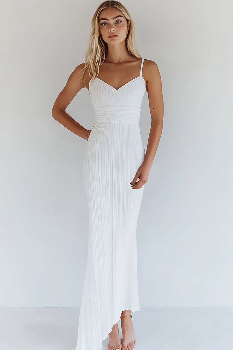 Load image into Gallery viewer, Spaghetti Straps White Ankle Length Graduation Dress