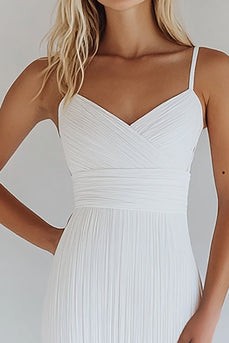 Spaghetti Straps White Ankle Length Graduation Dress