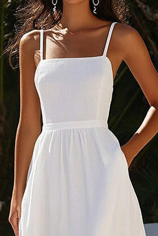 A Line White Spaghetti Straps Ankle Length Graduation Dress