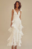 Load image into Gallery viewer, White Lace Ankle Length Graduation Dress with Ruffles