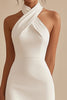 Load image into Gallery viewer, Satin White Bodycon Cross Halter Mini Graduation Dress