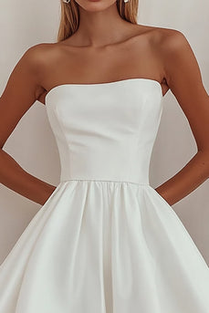 White A Line Strapless Ruched Short Graduation Dress