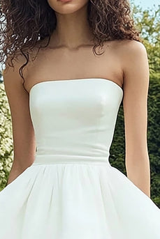 Strapless White A Line Satin Short Graduation Dress