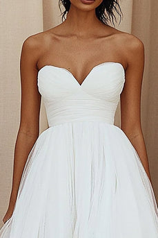 Sweetheart Tulle White A Line Long Graduation Dress