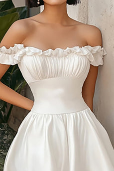 White A Line Off The Shoulder Mini Length Graduation Dress