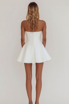 White A Line Strapless Mini Length Graduation Dress