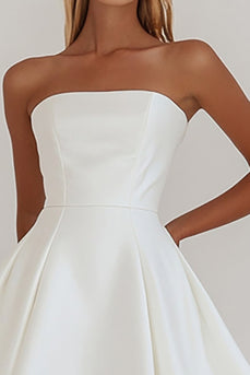 White A Line Strapless Mini Length Graduation Dress