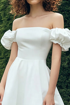 Satin White Off The Shoulder Knee Length Graduation Dress