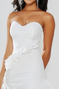 White Chic Asymmetrical Sweetheart Graduation Dress with Ruffles