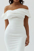 Load image into Gallery viewer, White Sheath Tea Length Off The Shoulder Graduation Dress