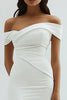 Load image into Gallery viewer, White Off The Shoulder Ruched Asymmetrical Tea Length Graduation Dress