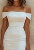 Load image into Gallery viewer, White Sheath Off the Shoulder Satin Graduation Dress