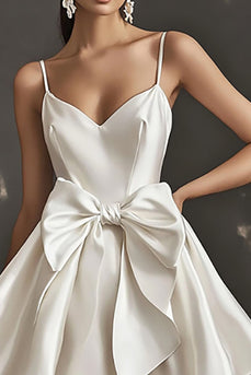 White Satin A Line Short Graduation Dress with Bowknot