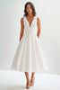 Load image into Gallery viewer, A Line White V-Neck Long Satin Graduation Dress with Beading