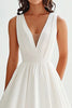 Load image into Gallery viewer, A Line White V-Neck Long Satin Graduation Dress with Beading