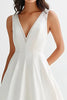 Load image into Gallery viewer, White Satin A Line V-Neck Tea Length Graduation Dress