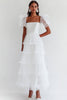 Load image into Gallery viewer, White Chiffon A Line Tiered Graduation Dress with Short Sleeves