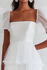 Load image into Gallery viewer, White Chiffon A Line Tiered Graduation Dress with Short Sleeves