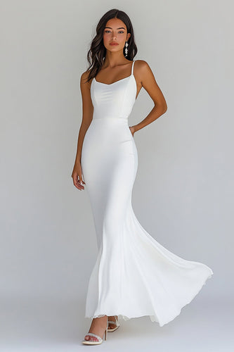 Chiffon Sheath White Spghetti Straps Graduation Dress