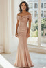 Load image into Gallery viewer, Sparkly Champagne Sequin Off the Shoulder Mother of the Bride Dress