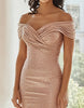 Load image into Gallery viewer, Sparkly Champagne Sequin Off the Shoulder Mother of the Bride Dress