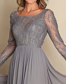 Silver Sparkly Chiffon A Line Mother of the Bride Dress