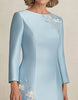 Load image into Gallery viewer, Floral Sky Blue Scoop Neck Satin Mother of the Bride Dress