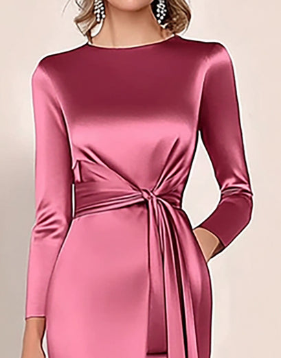 Blush Mermaid Satin Mother of the Bride Dress with Long Sleeves