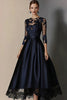 Load image into Gallery viewer, Queendancer Women Elegant Navy Satin Mother of the Bride Dress with Lace Appliques Plus Size A Line Scoop Neck 3/4 Sleeves Tea Length Prom Dress