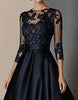 Load image into Gallery viewer, Navy A Line Scoop Mother of the Bride Dress with Lace